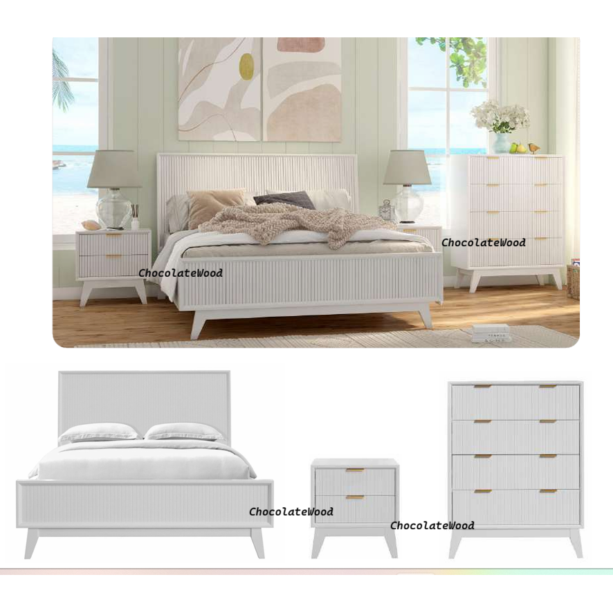 ELIJAH ACACIA WOOD 4-DRAWER TALLBOY CHEST OF 4 DRAWERS IN WHITE