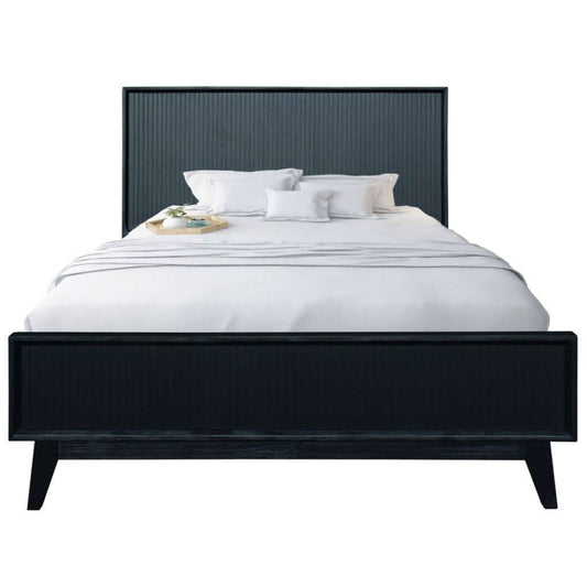 ELIJAH QUEEN SIZE BED + TALLBOY + 2 X BEDSIDE TABLES IN IN BRUSHED BLK PACKAGE DEAL - MyChocolateWood