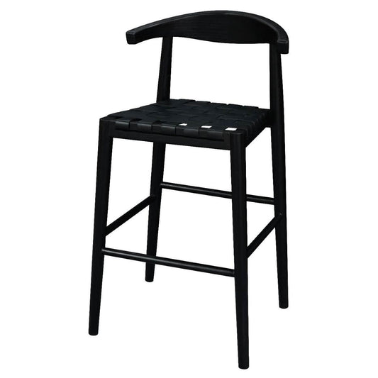 ELLIOT OAK BARSTOOL WITH GENUINE WOVEN LEATHER BLACK - MyChocolateWood