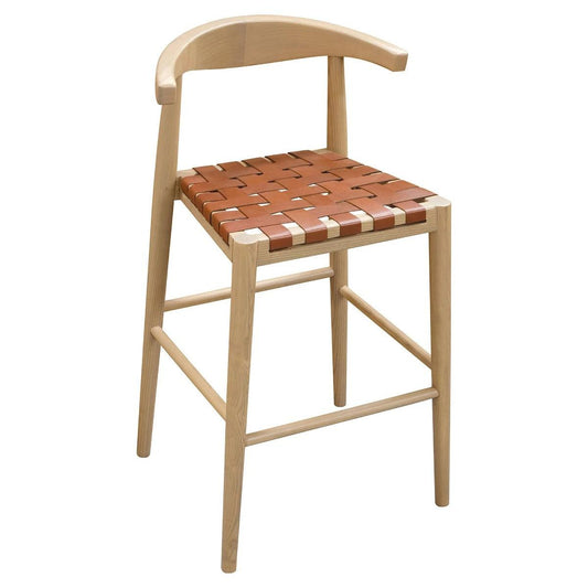 ELLIOT OAK BARSTOOL WITH GENUINE WOVEN LEATHER SET OF 2 TAN/NATURAL - MyChocolateWood