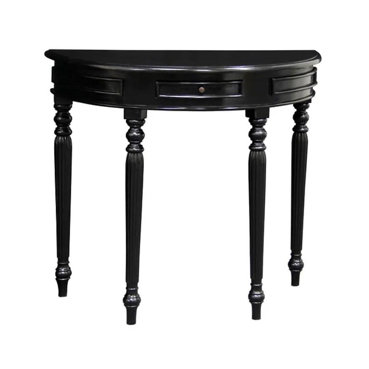 EMERY SOLID MAHOGANY TIMBER HALF MOON CONSOLE TABLE/HALL TABLE BLACK 83CM - MyChocolateWood
