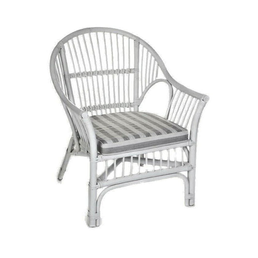 EURO SOLID WHITE RATTAN SOFA W/ GREY & WHITE STRIPED CUSHION - MyChocolateWood
