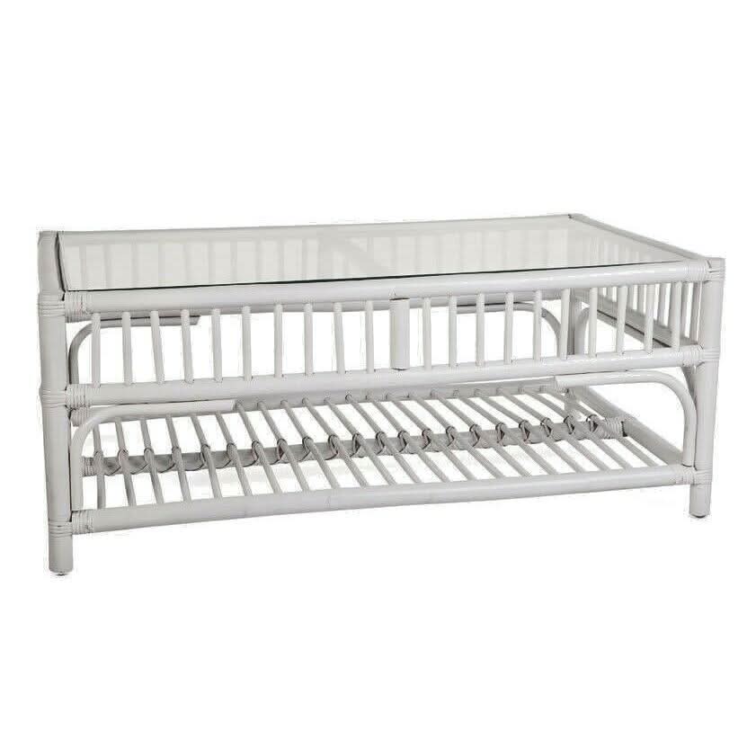 EURO SOLID WHITE RATTAN SOFA W/ GREY & WHITE STRIPED CUSHION - MyChocolateWood