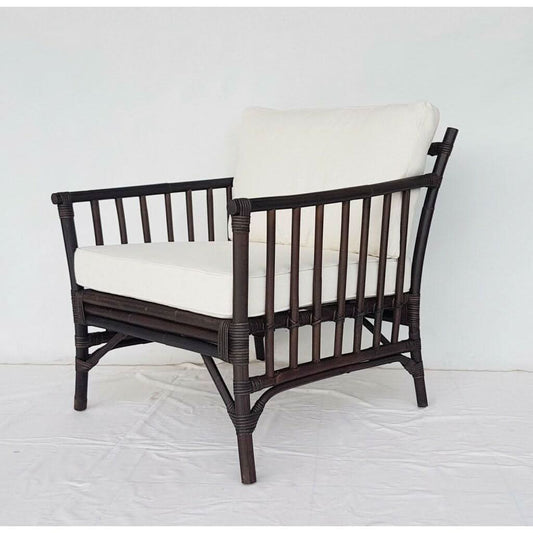 EVA RATTAN 2-SEATER SOFA, COUCH, SETTEE, LOVE SEAT DARK BROWN W/ WHITE UPHOLSTERY - MyChocolateWood