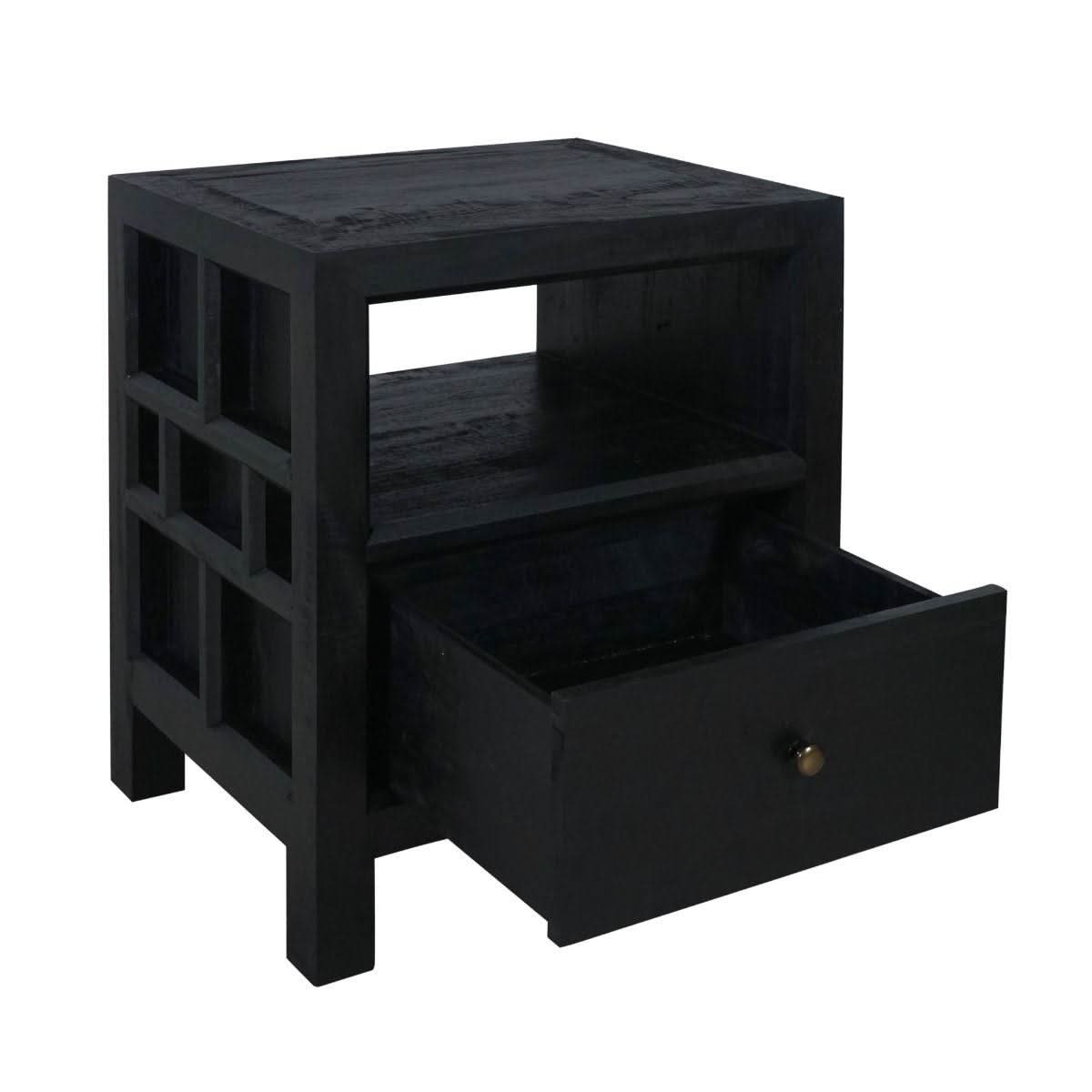 FABRIZIO 1 DRAWER BEDSIDE TABLE IN BLACK - MyChocolateWood