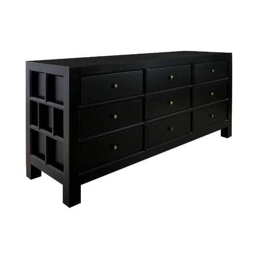 FABRIZIO MINDI WOOD 9 DRAWER DRESSER/ 9 DRAWER CHEST OF DRAWERS IN BLACK - MyChocolateWood