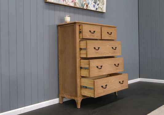 FAIRFAX SOLID RUSTIC OAK 5-DRAWER TALLBOY/ 5 DRAWER CHEST OF DRAWERS - MyChocolateWood