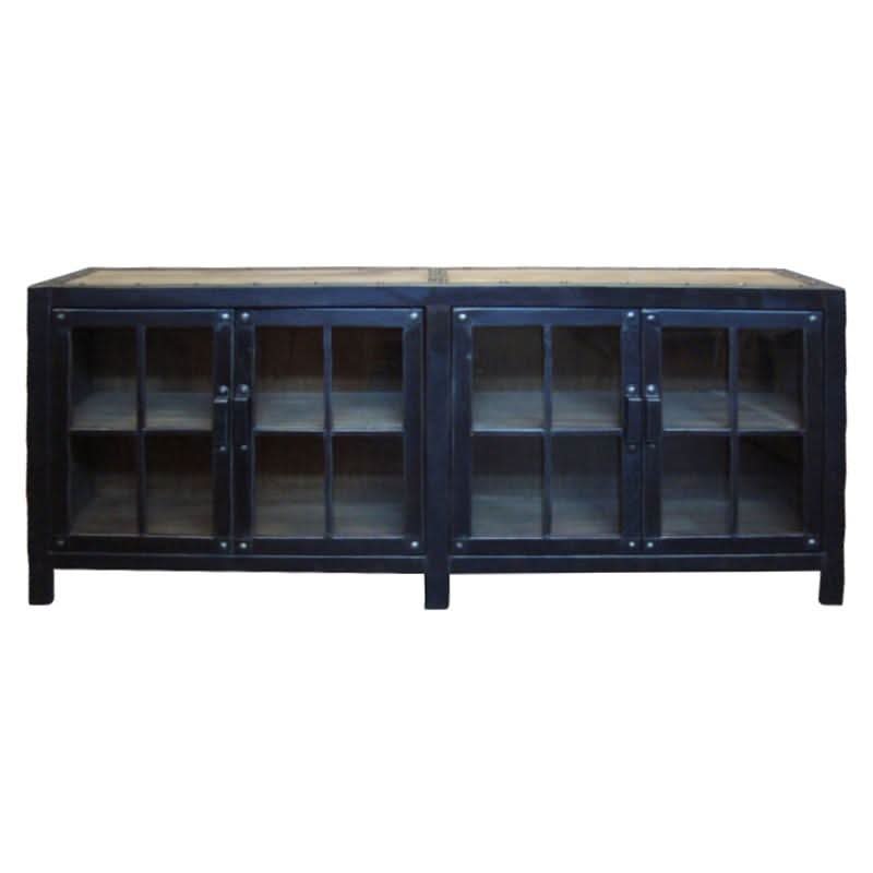 FAIRMONT INDUSTRIAL GLASS CABINET 4 DOORS IN BLACK - MyChocolateWood