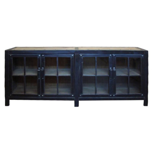 FAIRMONT INDUSTRIAL GLASS CABINET 4 DOORS IN BLACK - MyChocolateWood