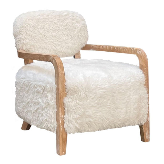 FENRIS FAUX SHEEPSKIN/HARDWOOD ARMCHAIR/LOUNGE CHAIR IN WHITE - MyChocolateWood