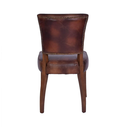 FLAMENGO WAXED AGED LEATHER DINING CHAIR IN MARON GOLD STUD DETAILING - MyChocolateWood