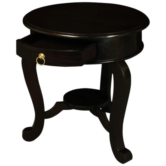 FRANCIS CABRIOL LEG SOLID MAHOGANY TIMBER ROUND LAMP TABLE- CHOCOLATE - MyChocolateWood