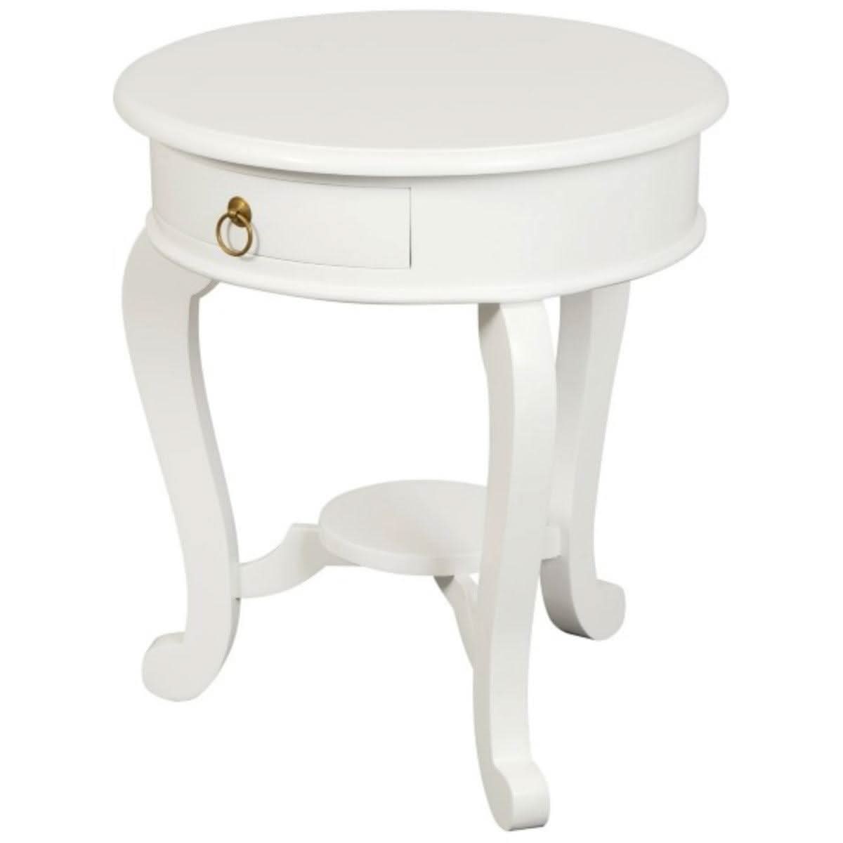 FRANCIS CABRIOL LEG SOLID MAHOGANY TIMBER ROUND LAMP TABLE- WHITE - MyChocolateWood