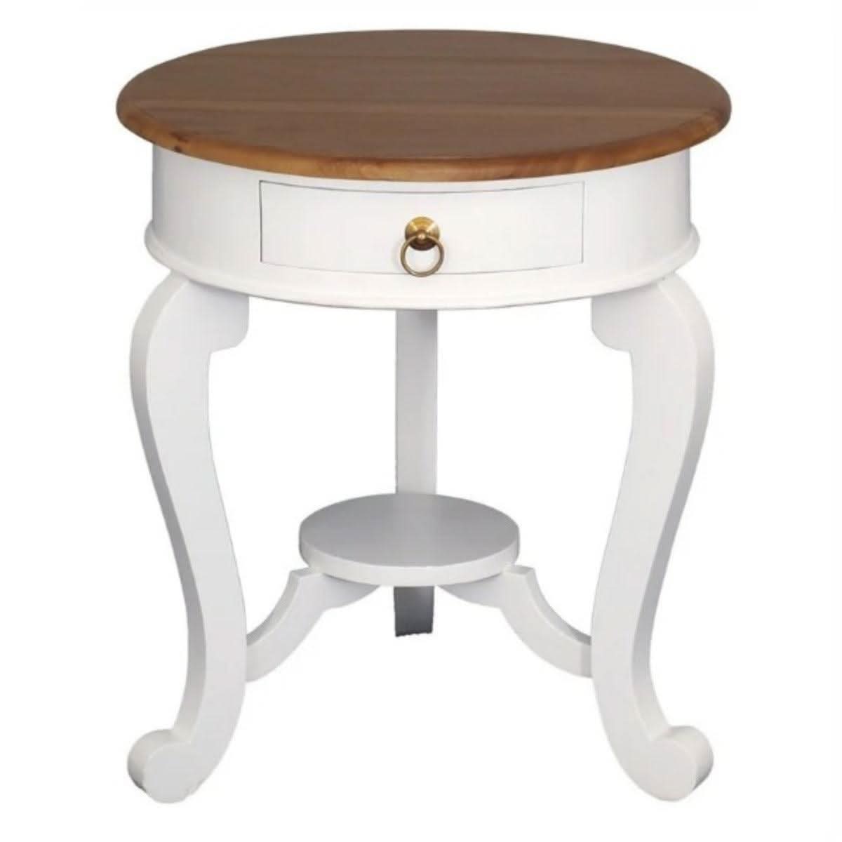 FRANCIS CABRIOL LEG SOLID MAHOGANY TIMBER ROUND LAMP TABLE- WHITE/CARAMEL - MyChocolateWood