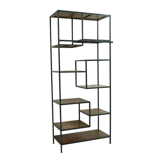 FRENZY INDUSTRIAL ZIG ZAG SOLID MANGO WOOD METAL FRAME DISPLAY SHELVING UNIT - MyChocolateWood