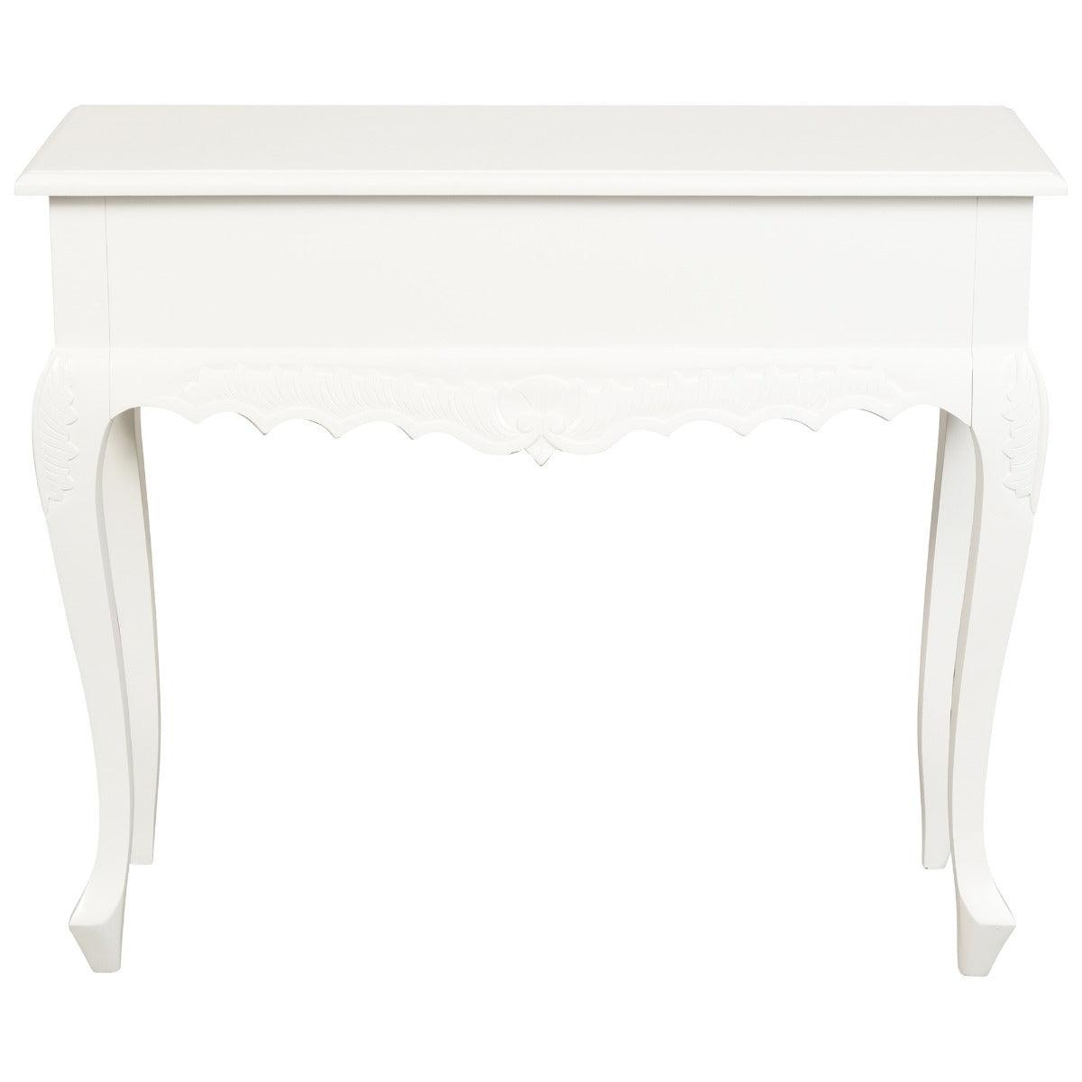 GABRIELLE QUEEN ANN SOLID MAHOGANY CARVED CONSOLE TABLE 1 DRAWER IN SOLID WHITE 90CM - MyChocolateWood