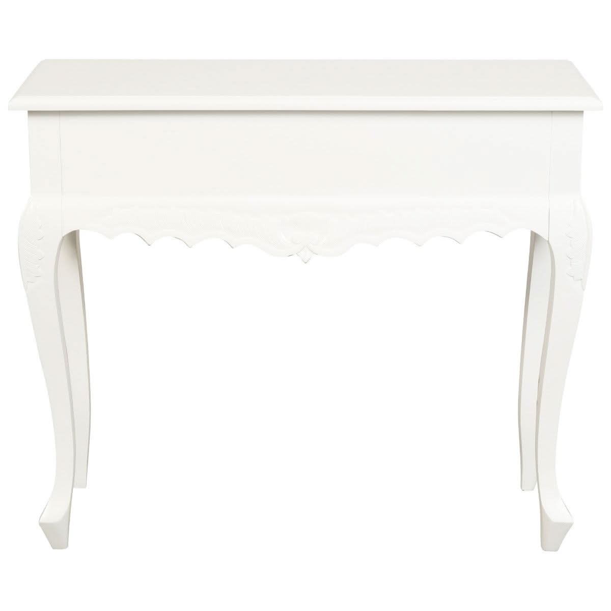 GABRIELLE QUEEN ANN SOLID MAHOGANY CARVED CONSOLE TABLE 1 DRAWER IN SOLID WHITE 90CM - MyChocolateWood