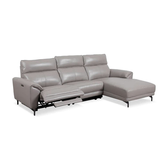 GARDIE PLUSH LEATHER 2-SEATER + CHAISE POWER SECTIONAL SOFA LOUNGE STONE - MyChocolateWood