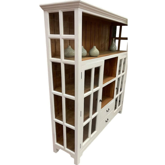 GENEVA HAMPTON STYLE 2 TONE KITCHEN CABINET WITH 2 DOORS 2 DRAWERS & 3 OPEN SHELVES - MyChocolateWood