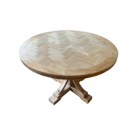 GIBRALTAR HAMPTON STYLE ROUND PARQUETRY/NATURAL DINING TABLE 150CM DIAMETER - MyChocolateWood