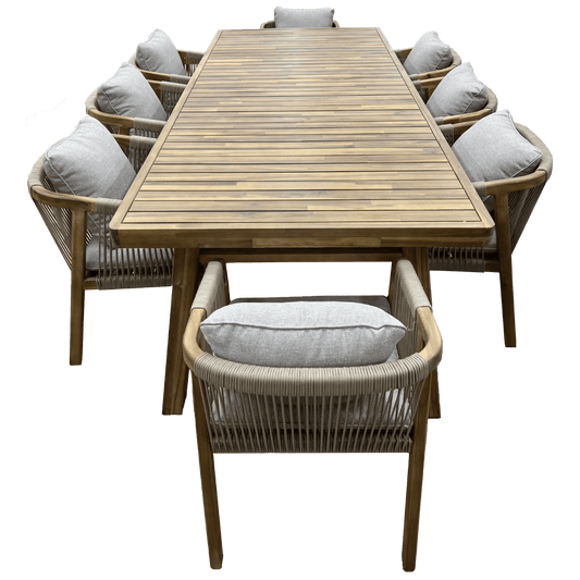 GLOSTER SOLID ACACIA WOOD & ROPE 9-PIECE DINING SUITE - MyChocolateWood