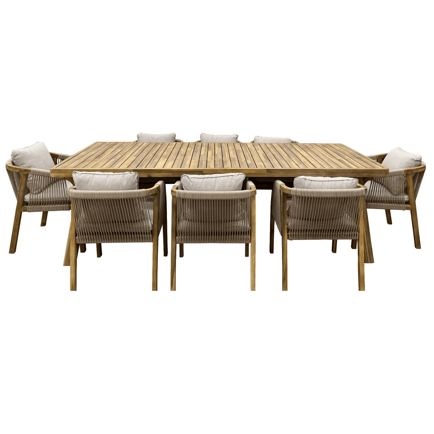 GLOSTER SOLID ACACIA WOOD & ROPE 9-PIECE DINING SUITE - MyChocolateWood