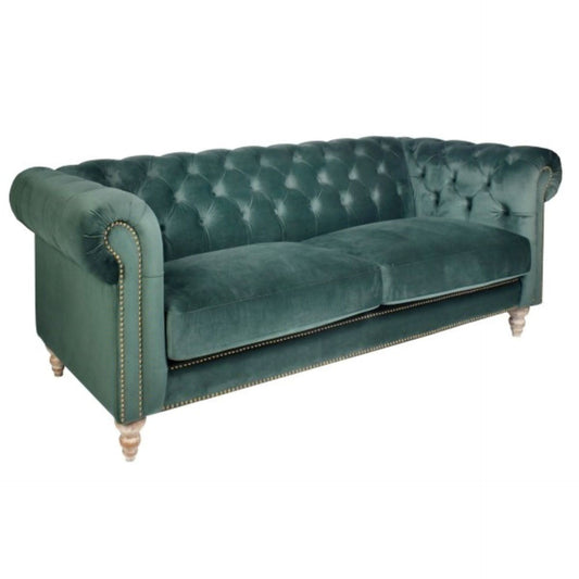 GOTCHA 3-SEATER CHESTERFIELD SOFA IN GREEN VELVET - MyChocolateWood