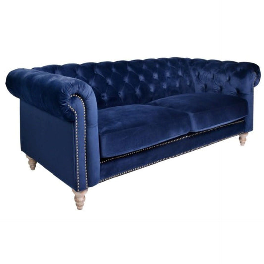 GOTCHA 3-SEATER CHESTERFIELD SOFA IN NAVY VELVET - MyChocolateWood