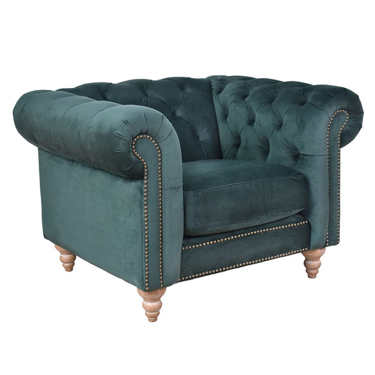 GOTCHA CHESTERFIELD ARMCHAIR IN GREEN VELVET - MyChocolateWood