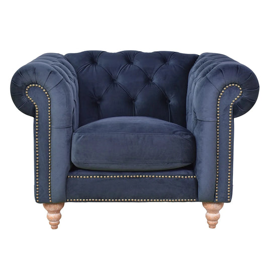 GOTCHA CHESTERFIELD ARMCHAIR IN NAVY VELVET - MyChocolateWood