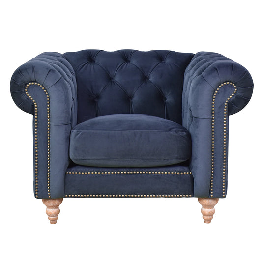 GOTCHA CHESTERFIELD ARMCHAIR IN NAVY VELVET - MyChocolateWood