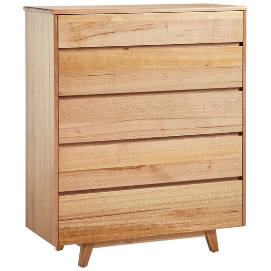 GRANVILLE TASSIE OAK 5 DRAWER TALLBOY CHEST OF 5 DRAWERS - MyChocolateWood