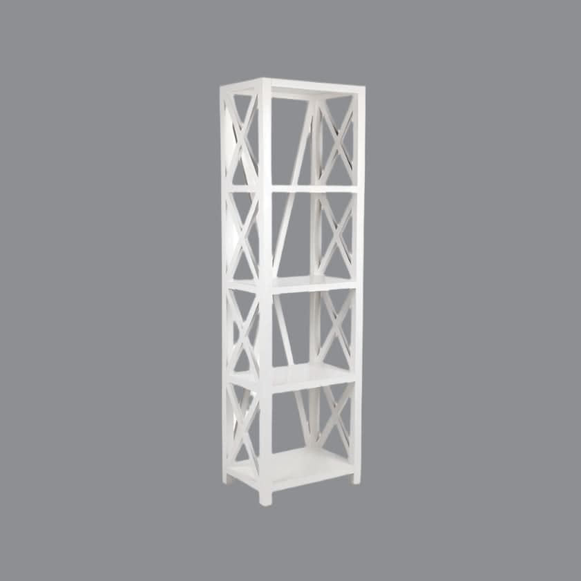 HAMPTON SOLID MAHOGANY LARGE CROSS BOOKCASE BOOKSHELF 4 SHELVES - WHITE - MyChocolateWood