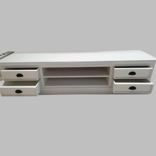 HAMPTON SOLID MAHOGANY LOWLINE TELEVISION ENTERTAINMENT UNIT TV STAND - 4 DRAWERS WHITE - MyChocolateWood