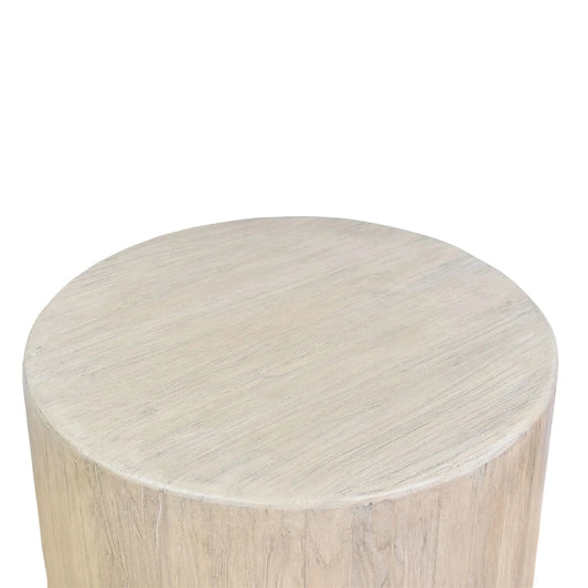 HAROUN RECLAIMED ELM ROUND SIDE TABLE LAMP TABLE WHITE WITH DARK GRAINS - MyChocolateWood