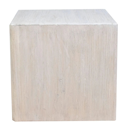 HAROUN RECLAIMED ELM SQUARE SIDE TABLE LAMP TABLE WHITE WITH DARK GRAINS - MyChocolateWood