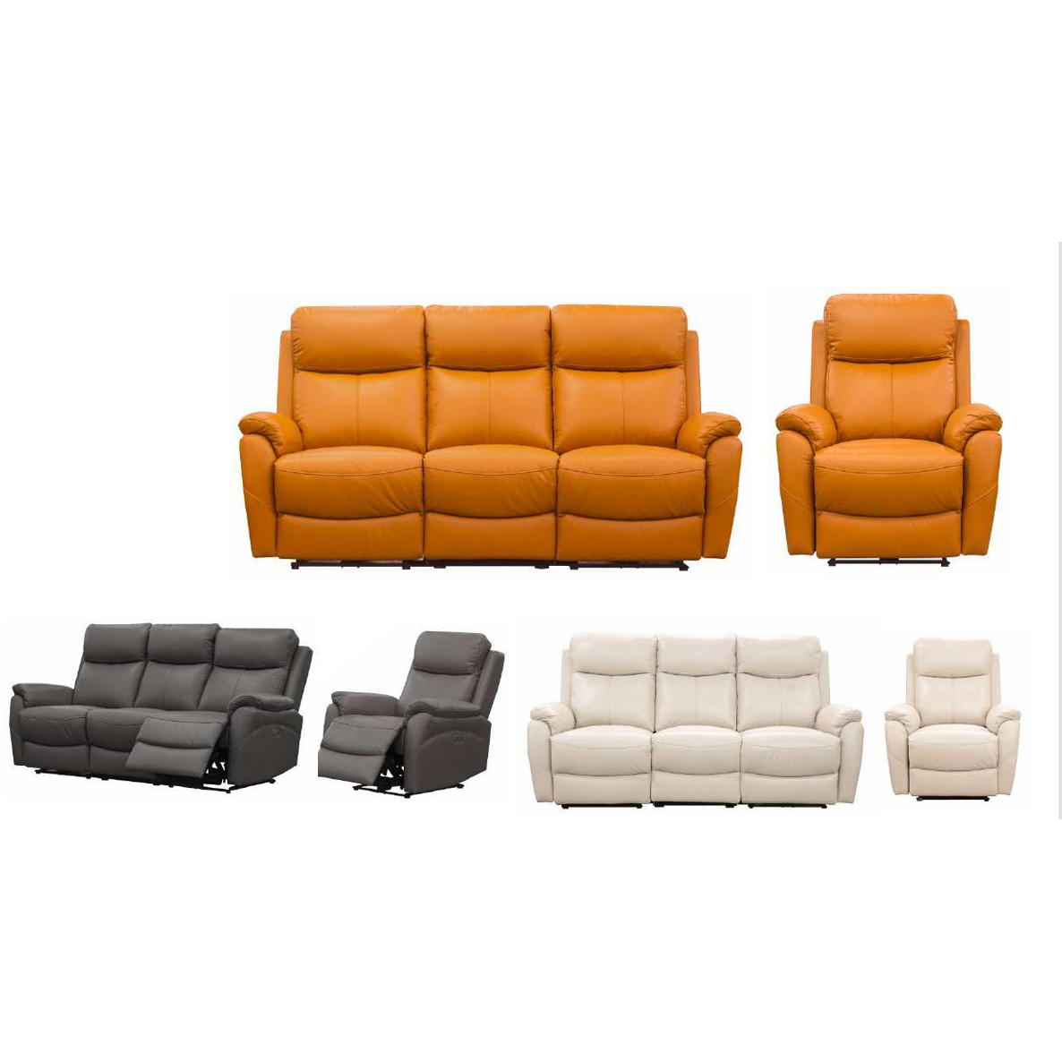 HAWES 3 PIECE ELECTRIC RECLINER 3-SEATER SOFA & 2 ARMCHAIRS TANGERINE COLOUR - MyChocolateWood