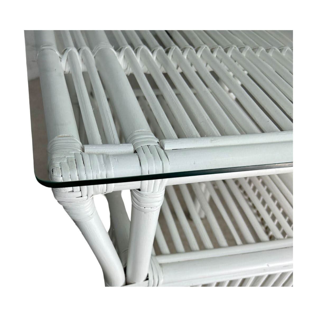 HENDERSON GLASS TOP RATTAN SIDE TABLE IN WHITE - MyChocolateWood