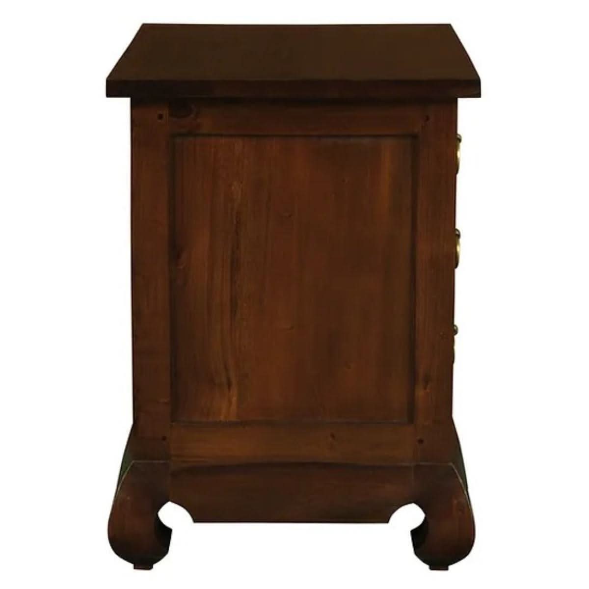 HIROKO OPIUM STYLE LEG 3 DRAWERS BEDSIDE TABLE - MAHOGANY - MyChocolateWood