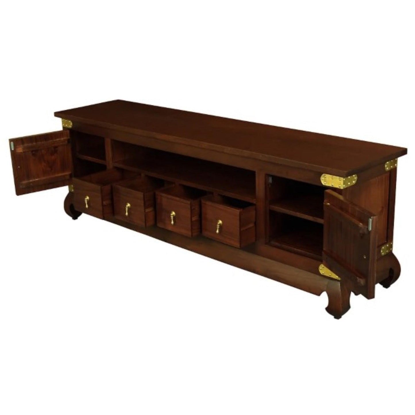 HIROKO SOLID MAHOGANY CHINESE STYLE TV UNIT 2 DOORS & 4 DRAWERS IN MAHOGANY 190CM - MyChocolateWood