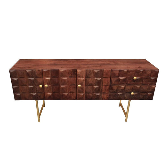 IVANNO SOLID MANGO WOOD 3 DOOR 2 DRAWER CONSOLE IN WALNUT FINISH 177CM