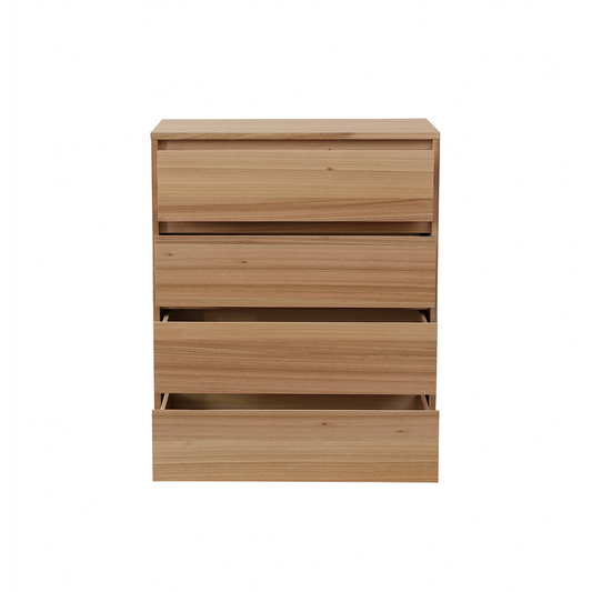 JAXX SOLID MESSMATE & BLUE GUM VENEER 4-DRAWER TALLBOY 4-DRAWER CHEST OF DRAWERS NATURAL - MyChocolateWood
