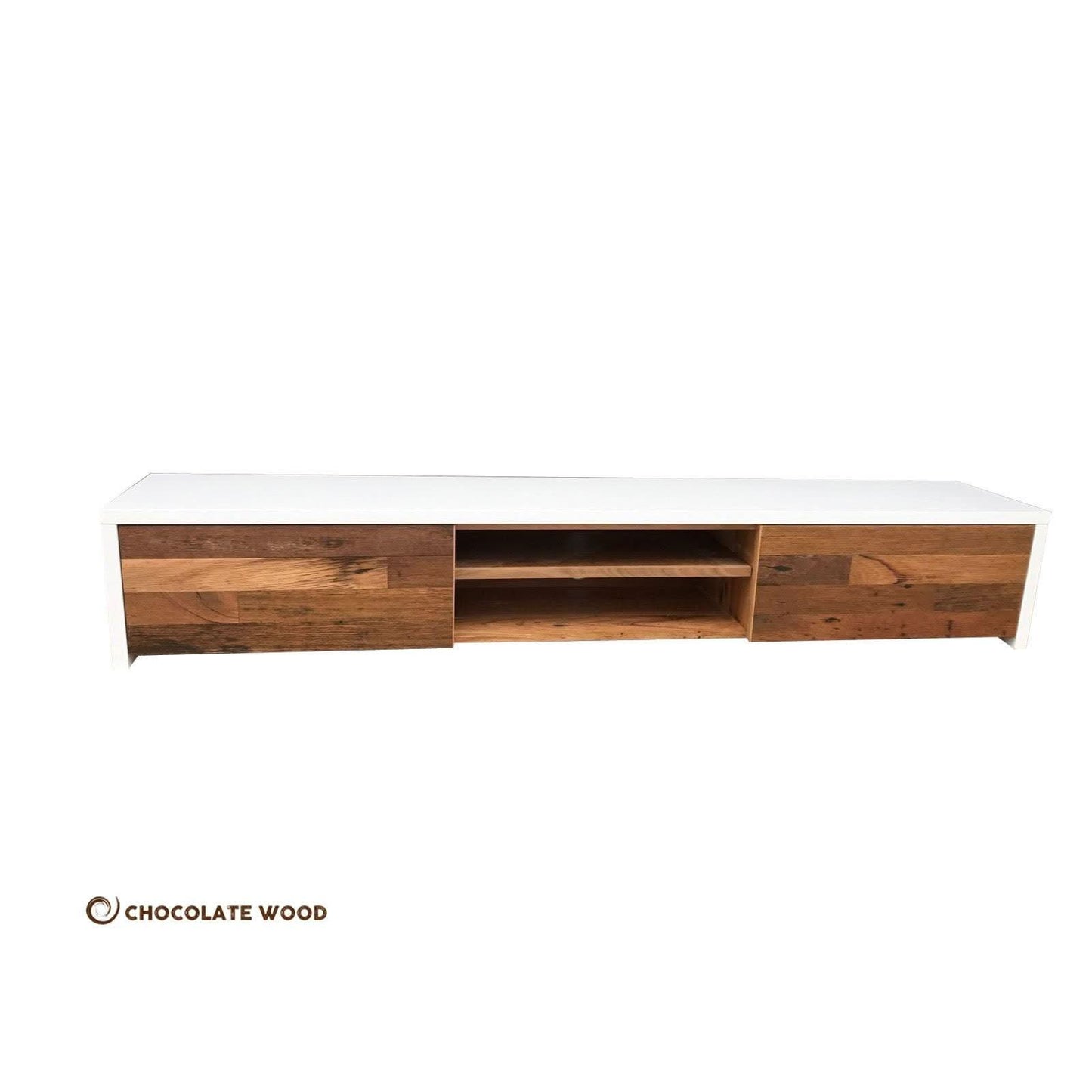 JESSICA LOWLINE TV/ENTERTAINMENT UNIT ETU IN POLYURETHANE & RECYCLED HARDWOOD AUSTRALIAN CUSTOM MADE - MyChocolateWood