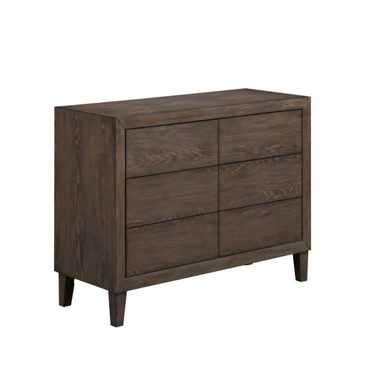 KASIANE RUBBERWOOD 6-DRAWER DRESSER 6-DRAWER CHEST OF DRAWERS CAFE GREY