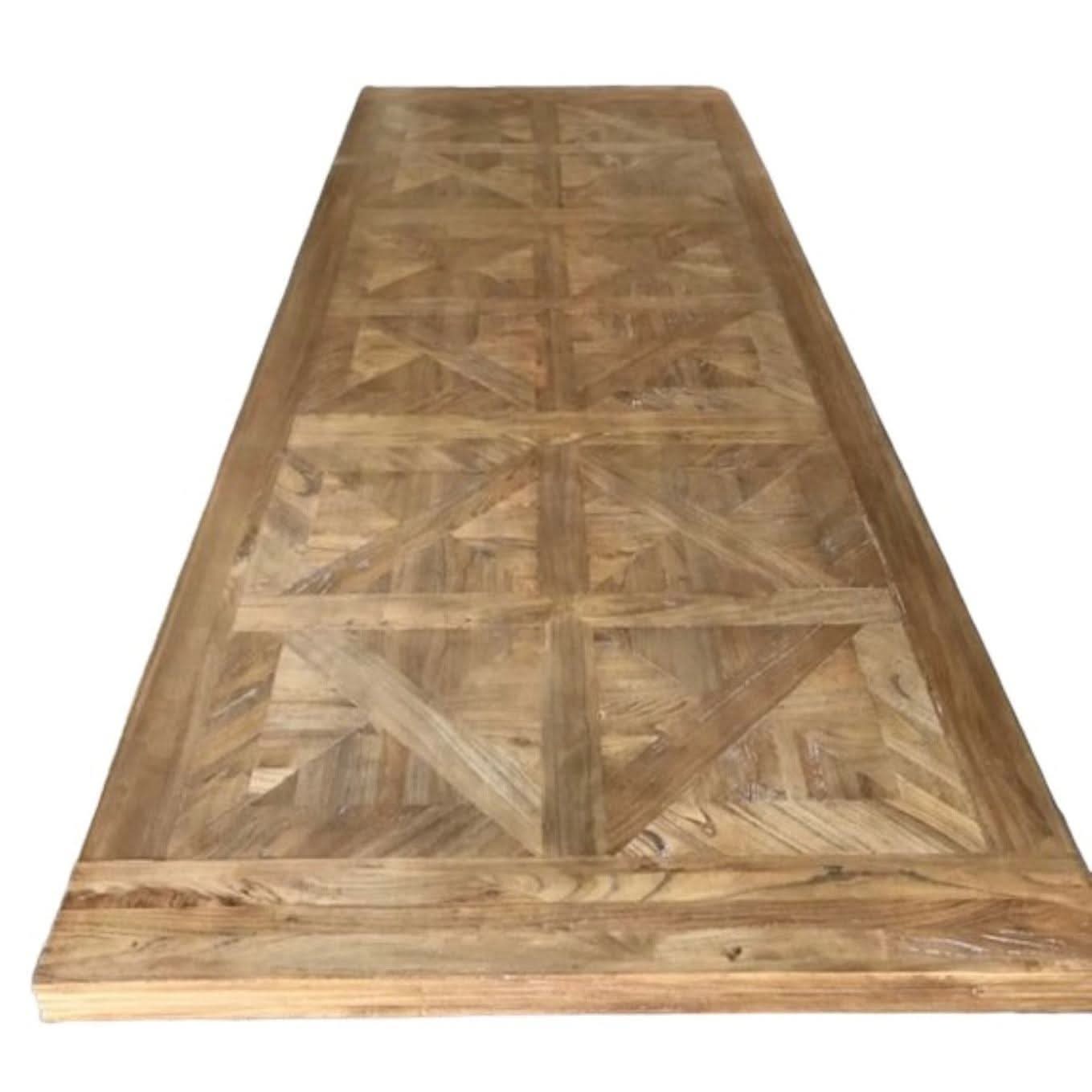 KENSIT HAMPTONS RUSTIC RECYCLED ELM COFFEE TABLE IN 2 TONE FINISH - PARQUETRY TOP - 140CM - MyChocolateWood