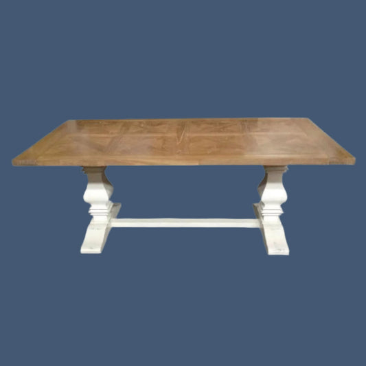 KENSIT RECYCLED ELM DINING TABLE IN 2 TONE FINISH PARQUETRY TOP 200CM - MyChocolateWood