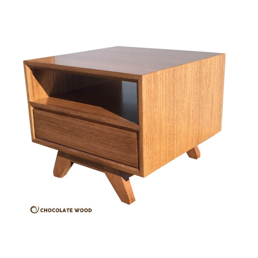 KILLARA 1 DRAWER 1 SHELF TASSIE OAK LAMP TABLE SIDE TABLE IN CLEAR LACQUER MADE TO ORDER - MyChocolateWood