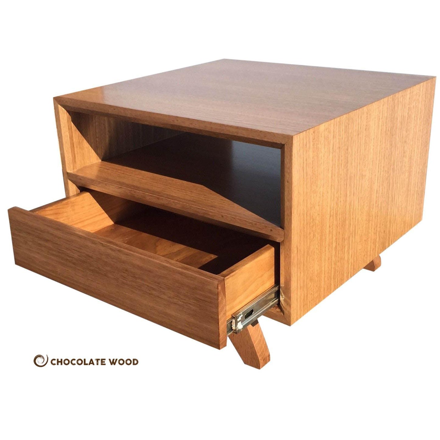 KILLARA 1 DRAWER 1 SHELF TASSIE OAK LAMP TABLE SIDE TABLE IN CLEAR LACQUER MADE TO ORDER - MyChocolateWood