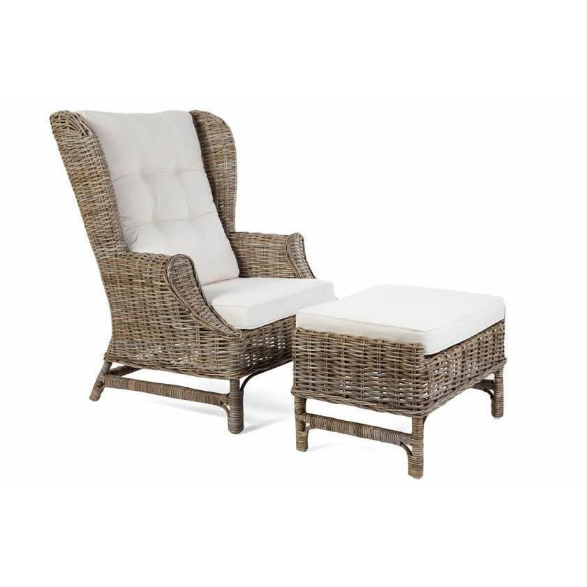 KINGSLEY CANE CHAIR AND FOOT STOOL IN NATURAL/WHITE - MyChocolateWood