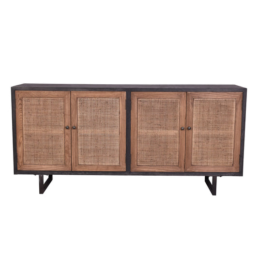 KUMBRIA OAK & RATTAN SANDBLAST SIDEBOARD/BUFFET BLACK & NATURAL